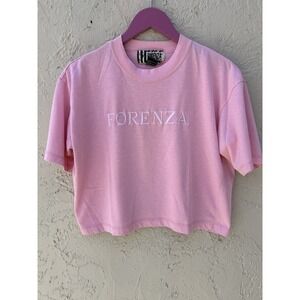 Vintage Forenza Pink Embroidered Logo Crop Top T-Shirt Retro 90s Boxy Medium